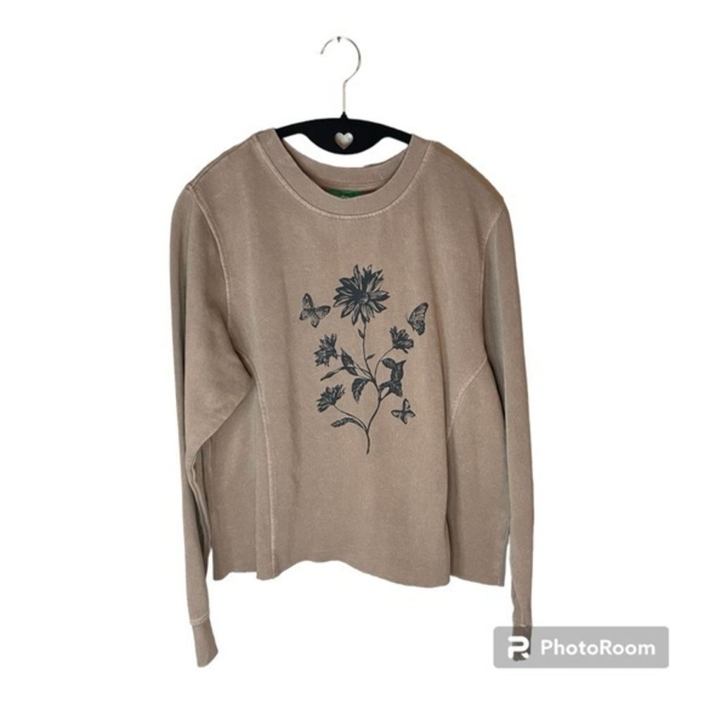 DIP Clothing Tan Brown Structured Crop Raw
Hem Floral Bouquet Sweatshirt Size XS